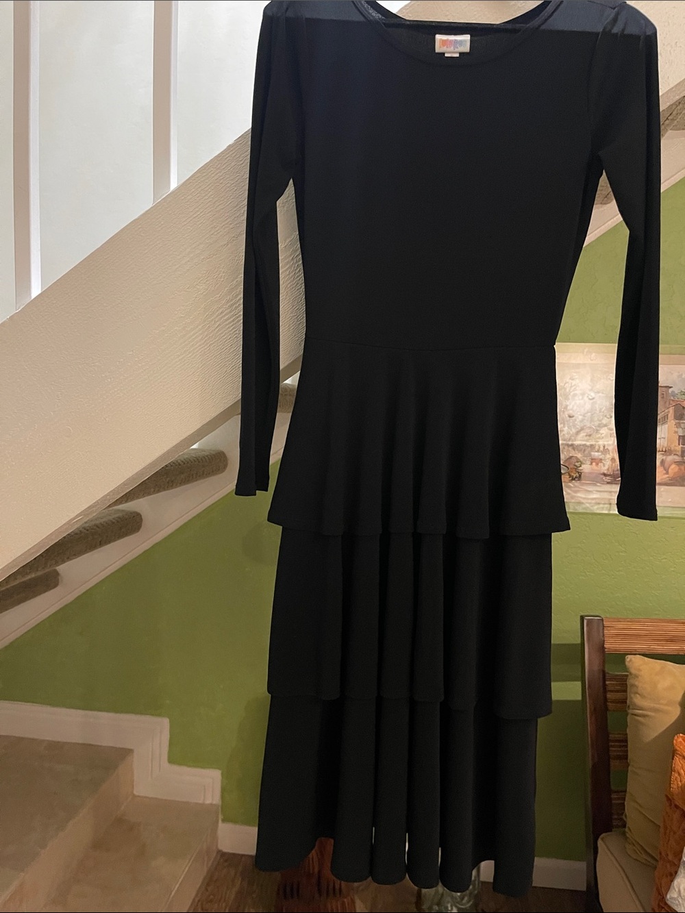 LuLaRoe Black Long-Sleeve Tiered Midi Dress